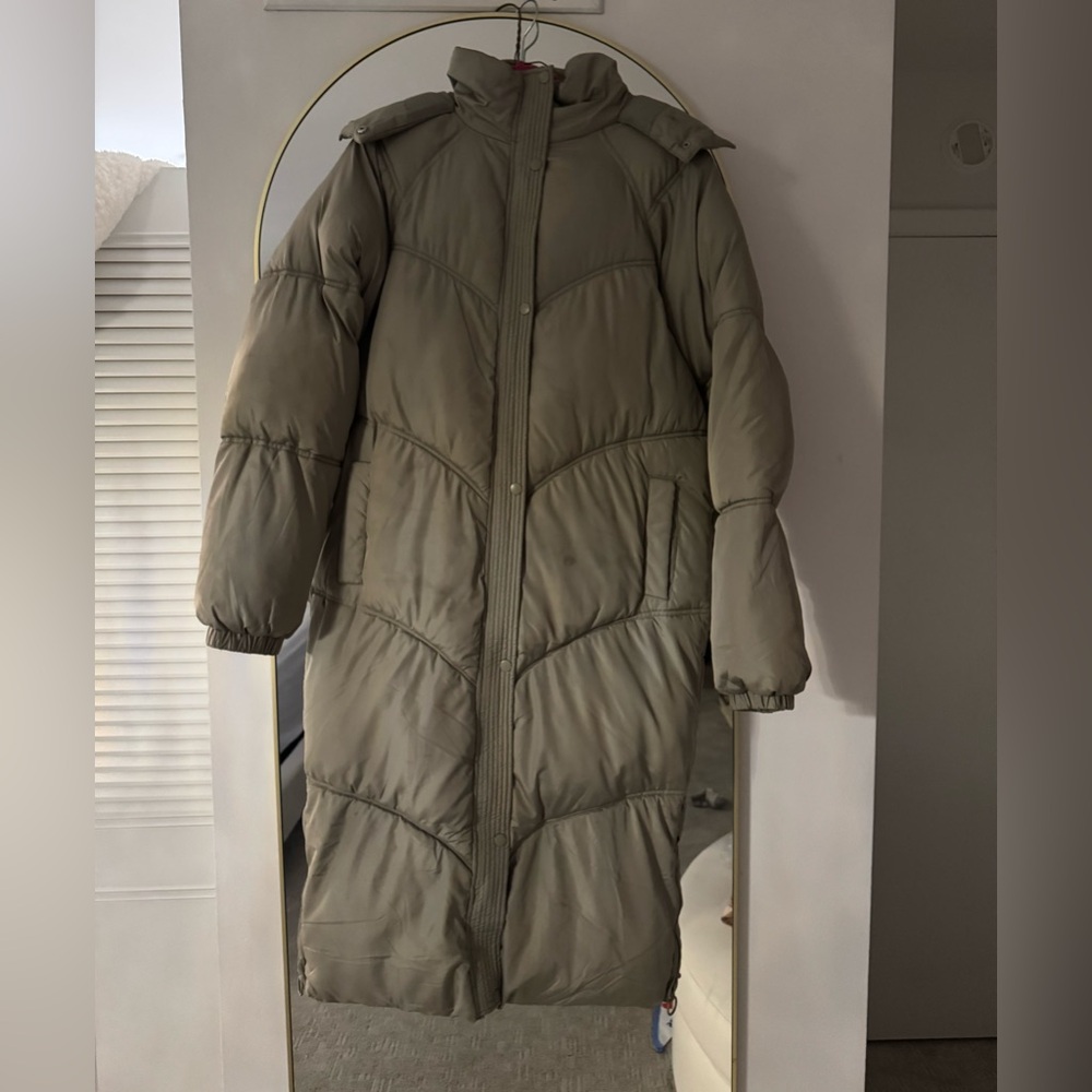 Topshop Longline Puffer Coat - Light Green